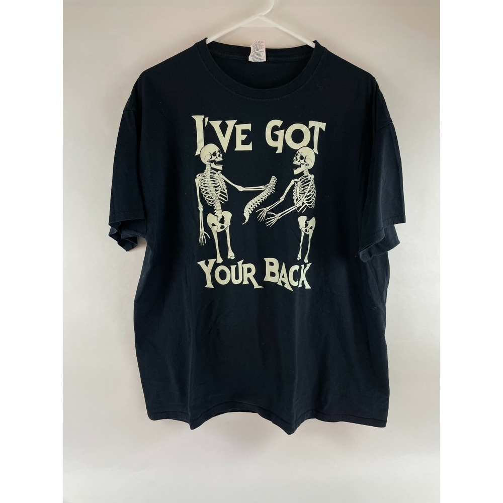 Happy Halloween T-Shirt Men's Size XL Black "I've Got Your  Back" Skeleton Print